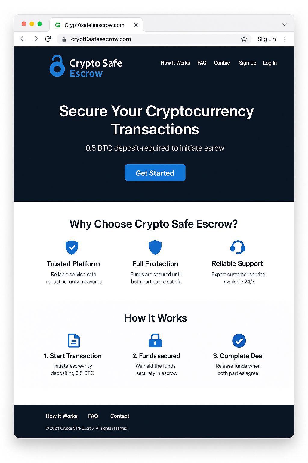 Fake escrow website screenshot